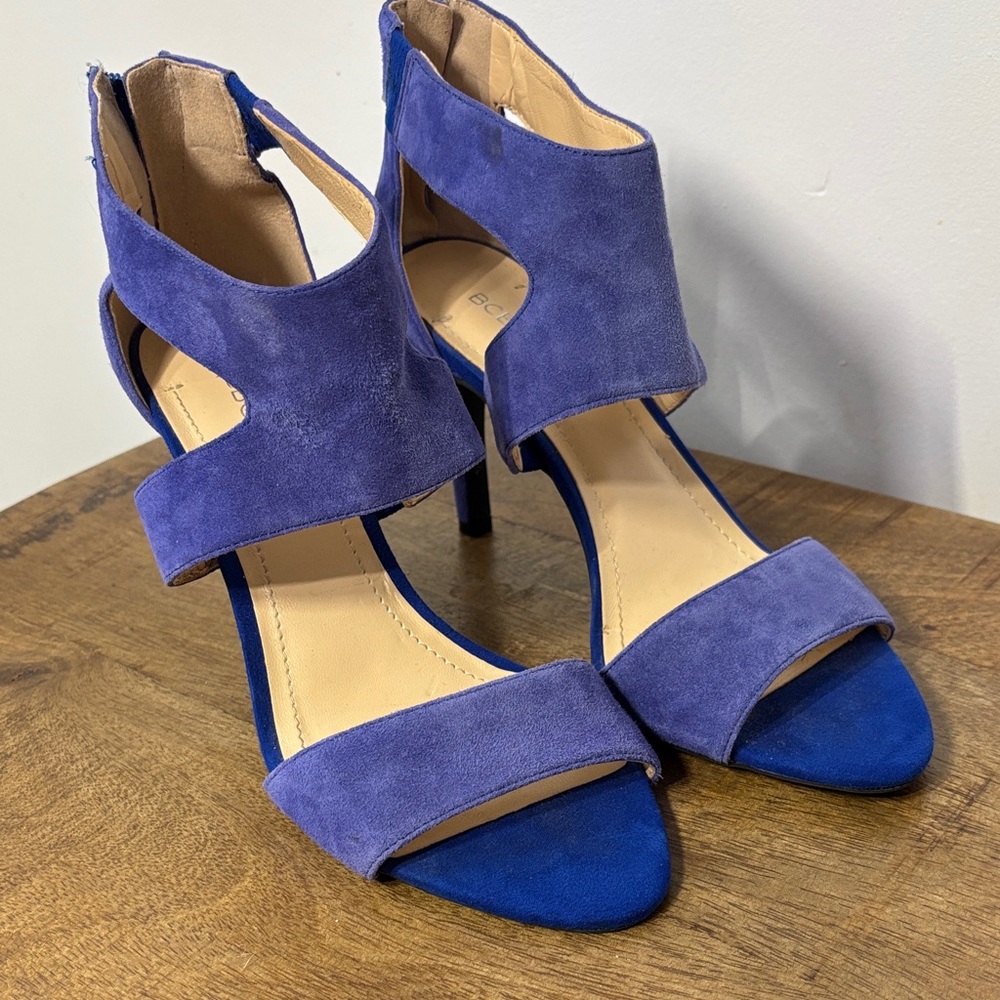 BCBGeneration Suede Cutout High Heel Sandals in Blue Violet